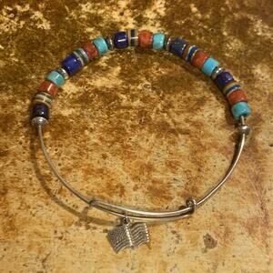 Jay King Bracelet Sterling Silver, Turq., Coral, Lapis & Calsilica w/ Flag Charm